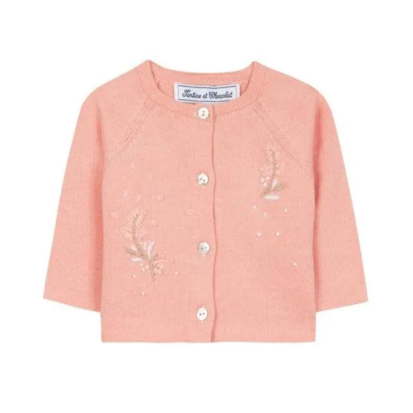 Girls Embroidered Peony Cardigan