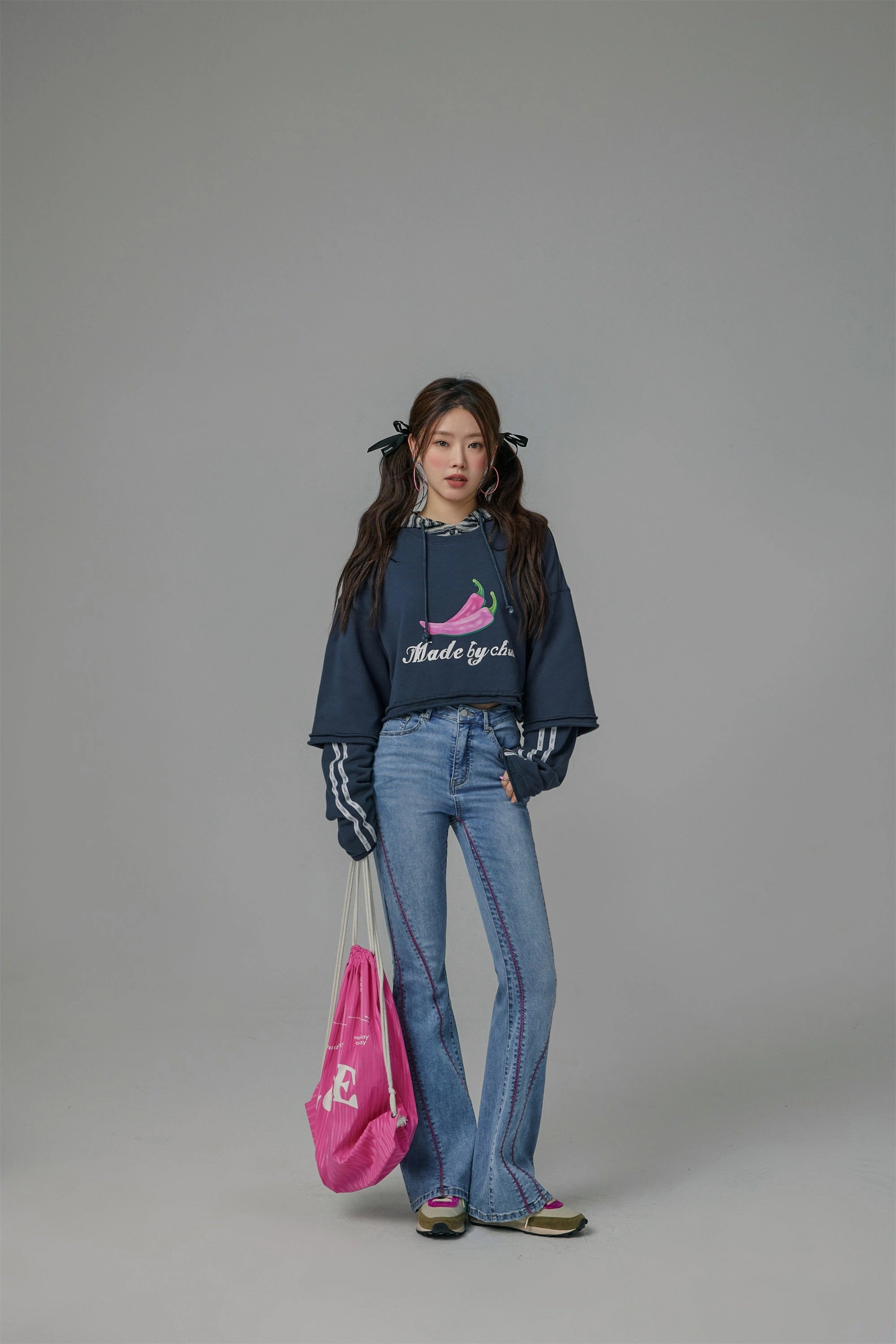 Just Fine Pink Chili Cropped Sweatshirt