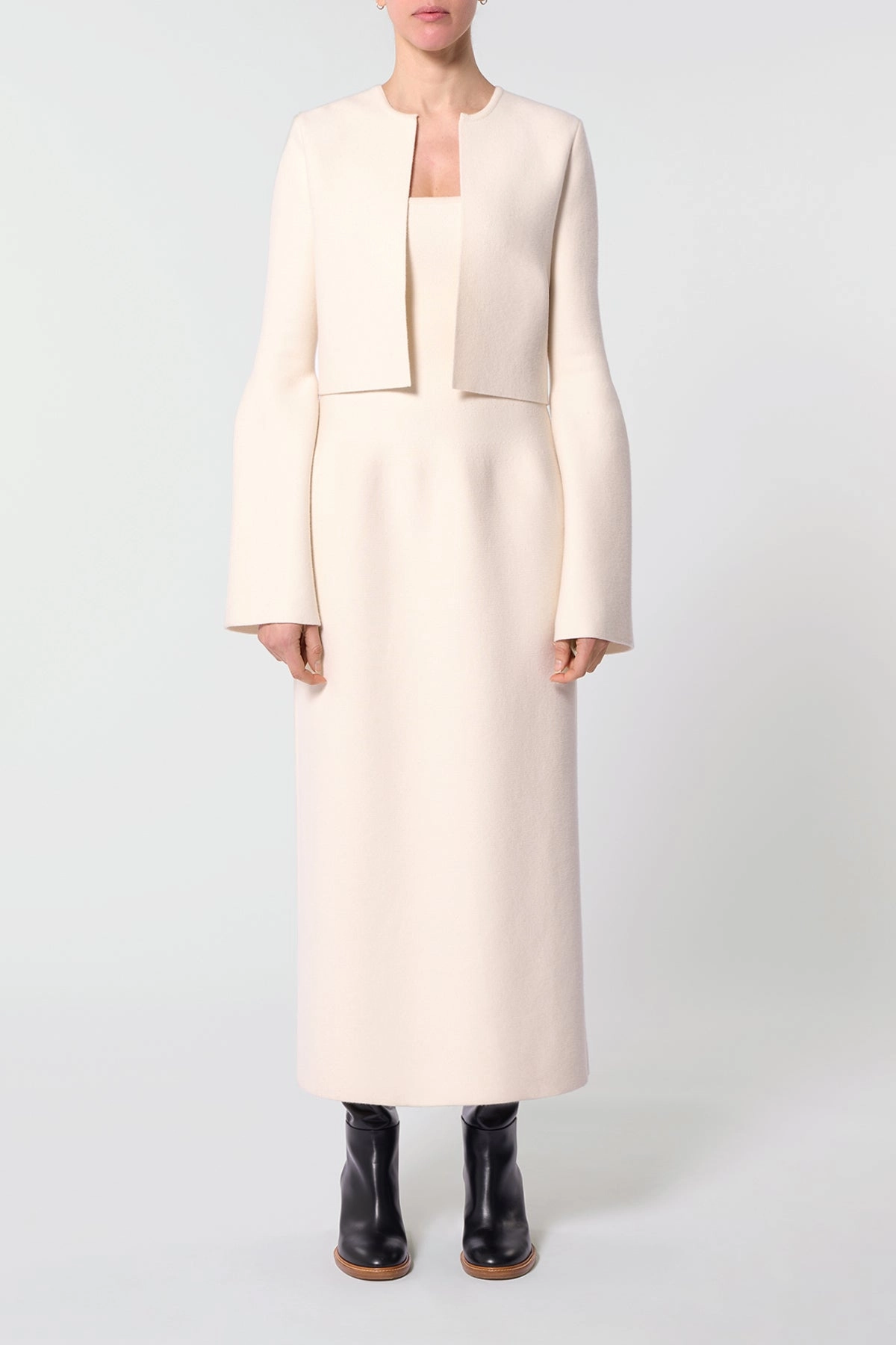 Katlin Knit Jacket in Ivory Merino Wool