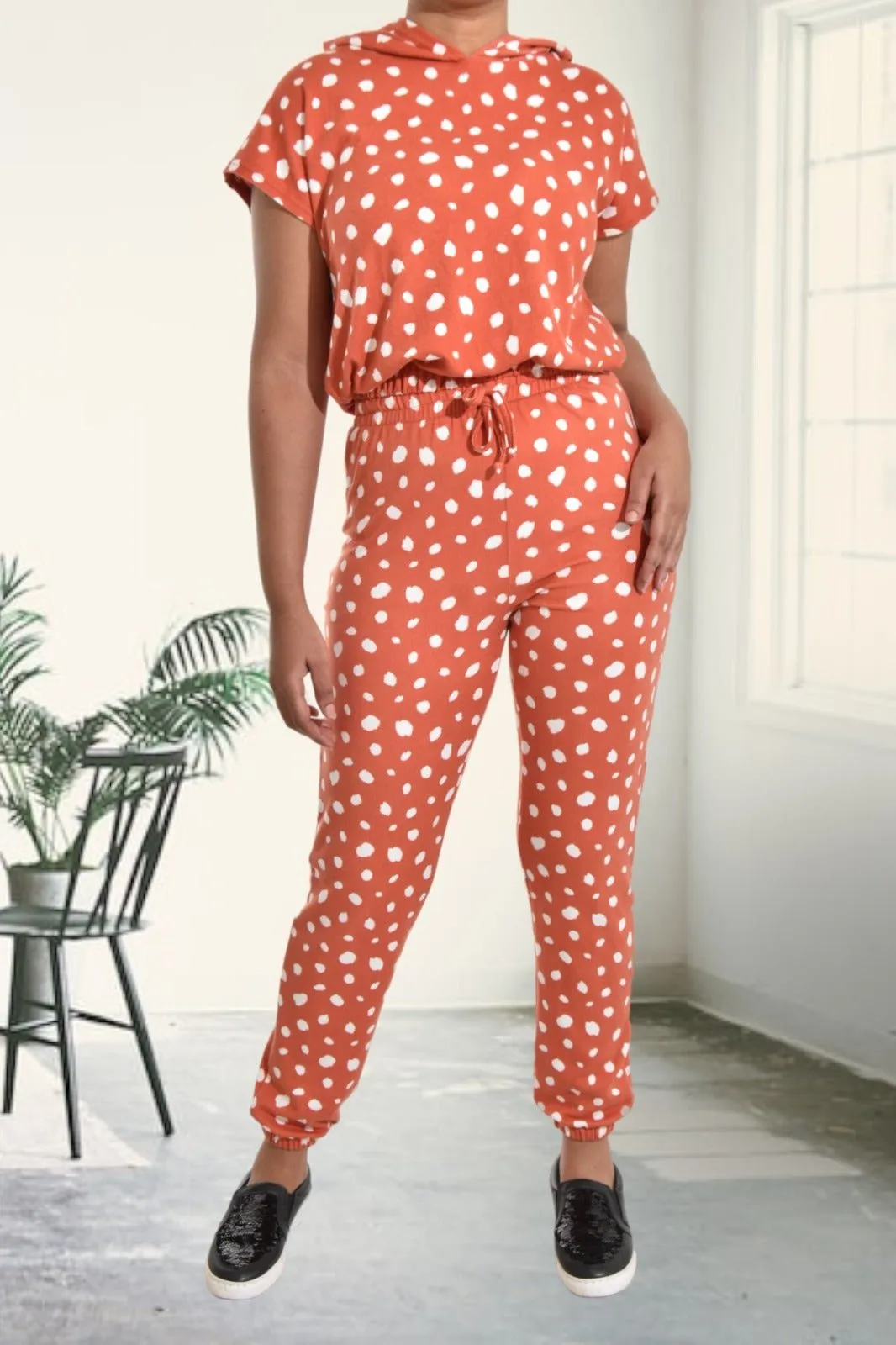 Ladies Rust Polka Dot Two Piece