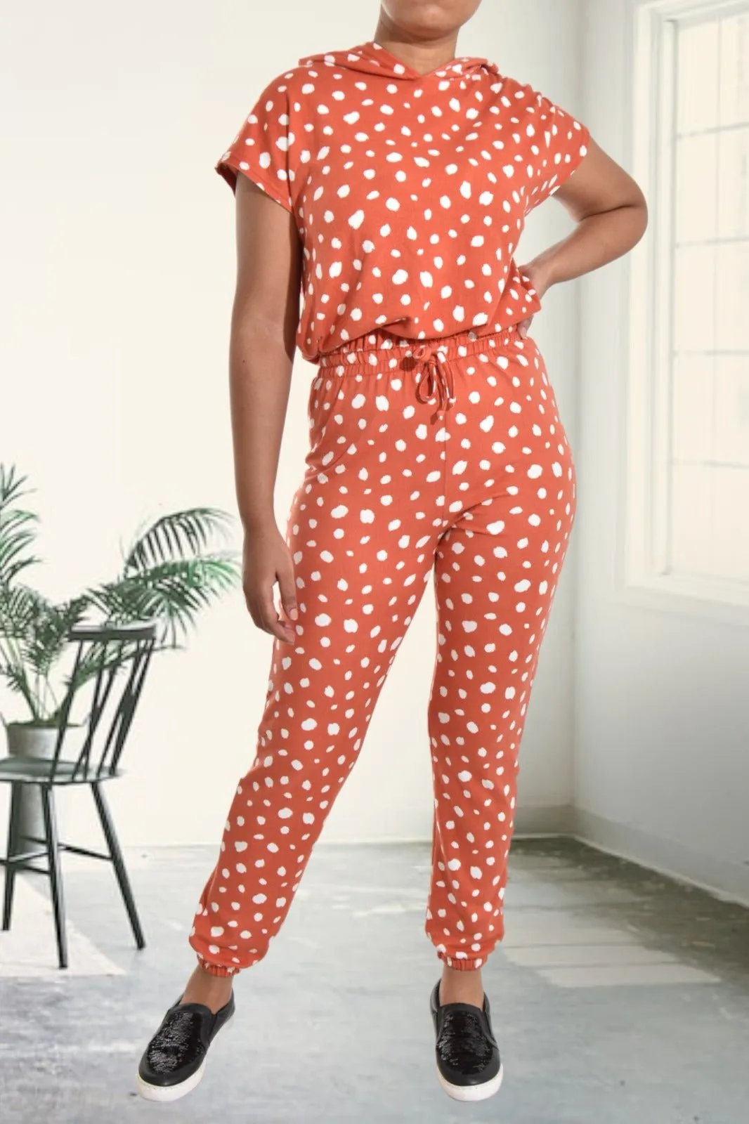 Ladies Rust Polka Dot Two Piece
