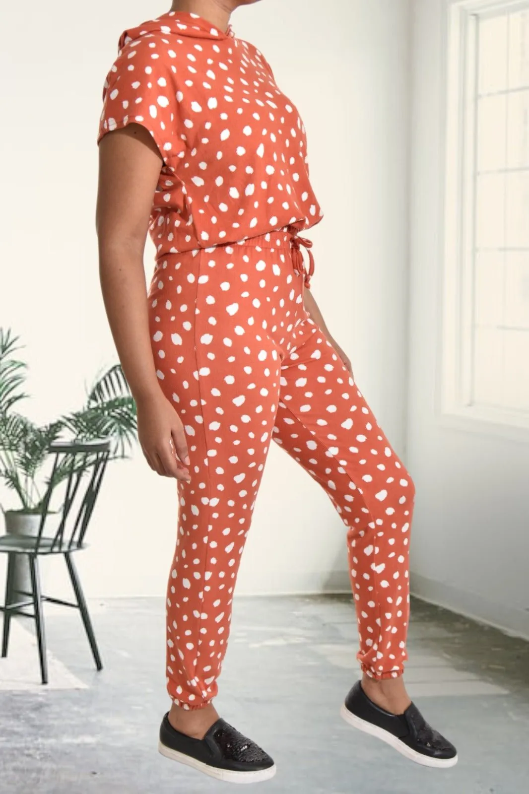 Ladies Rust Polka Dot Two Piece