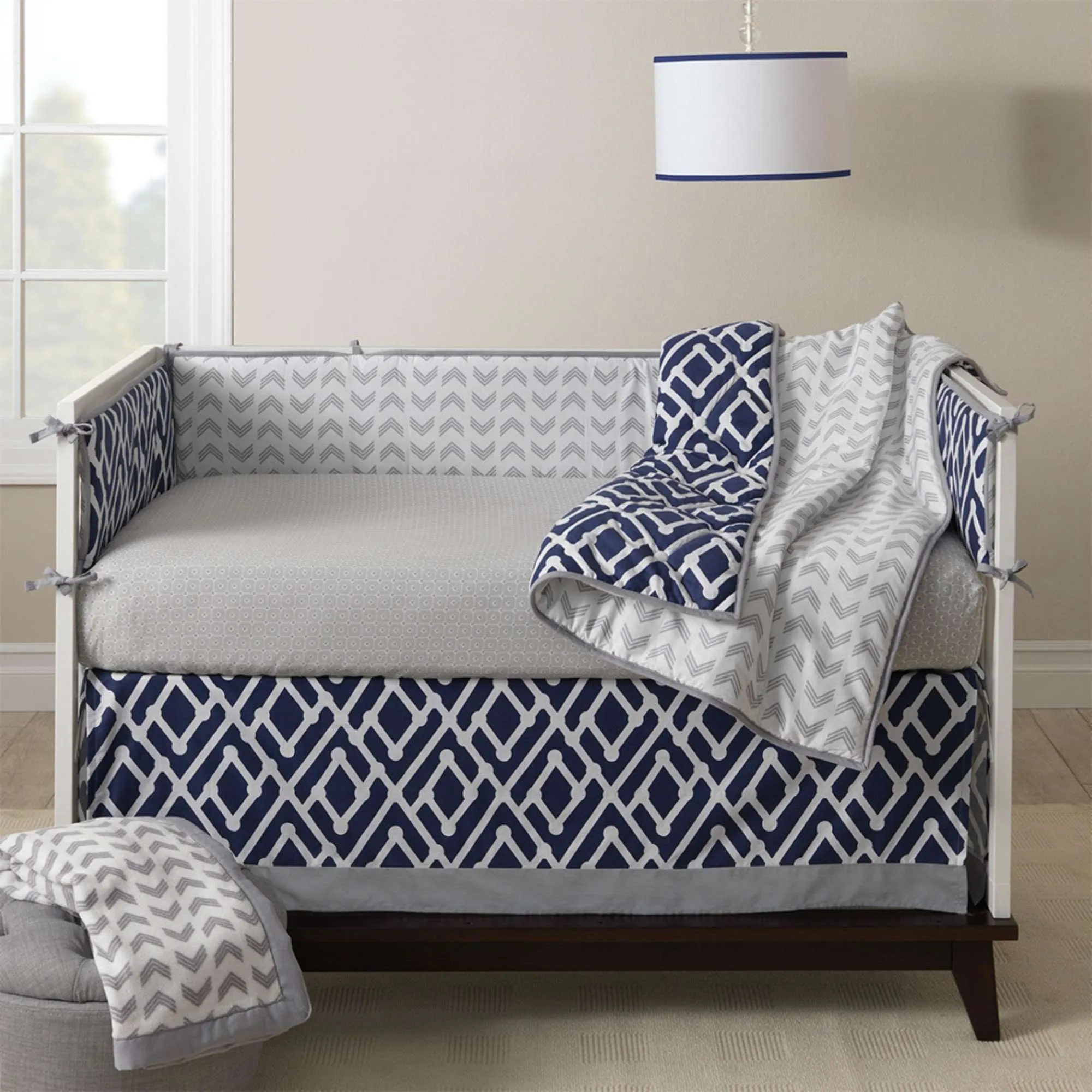 LAMBS & IVY Jensen Crib Skirt - Navy Triangle