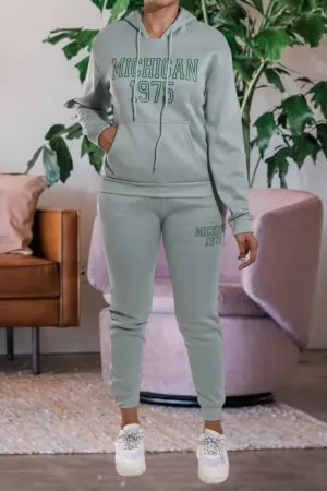 Letter Graphic Light Green Hoody Tracksuit