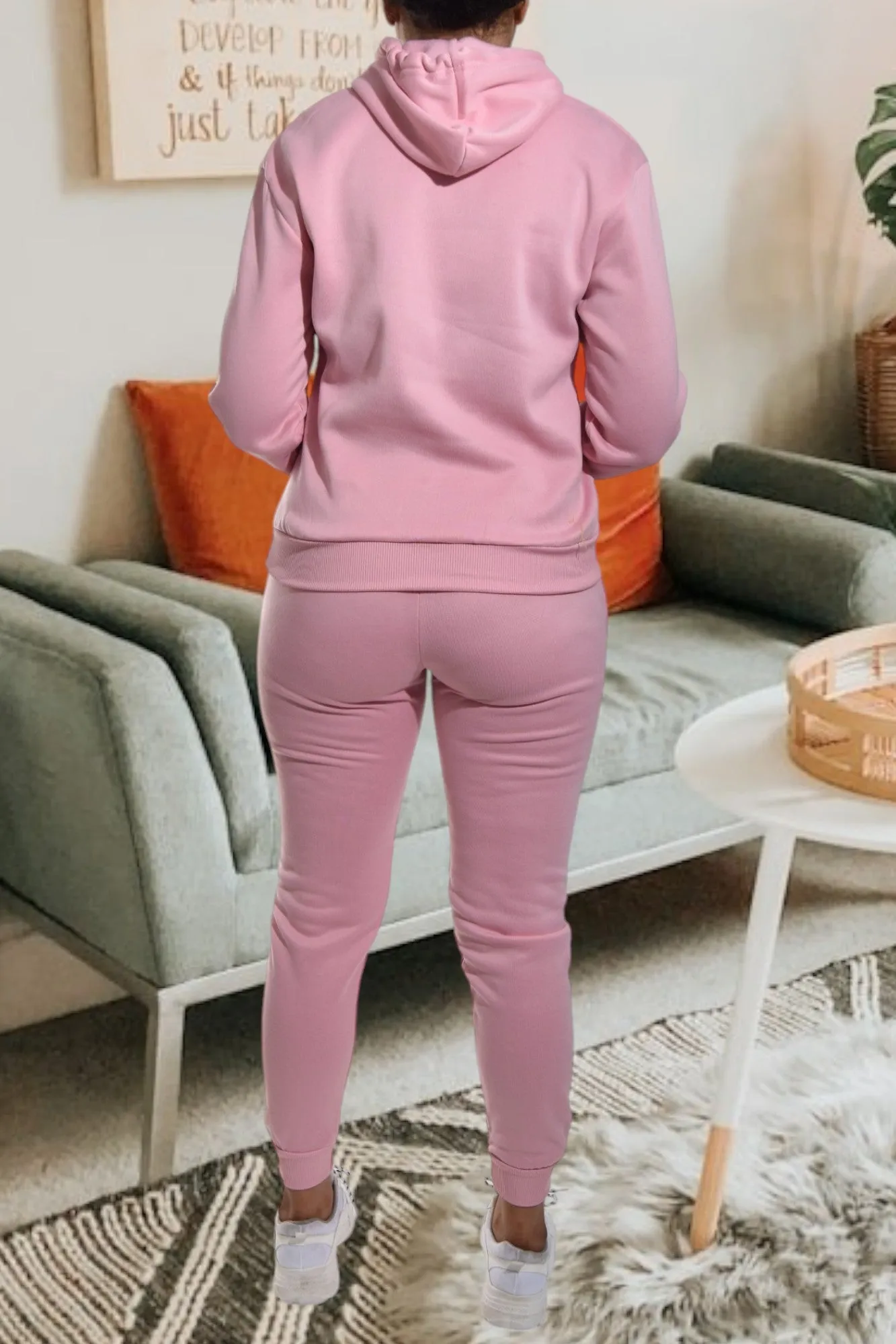 Letter Graphic Light Pink Hoody Tracksuit
