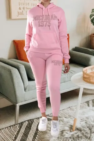Letter Graphic Light Pink Hoody Tracksuit
