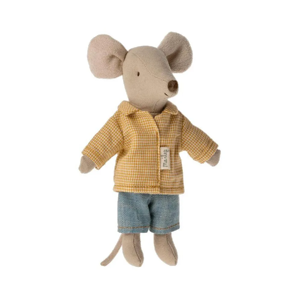 Maileg big brother in matchbox - yellow check shirt