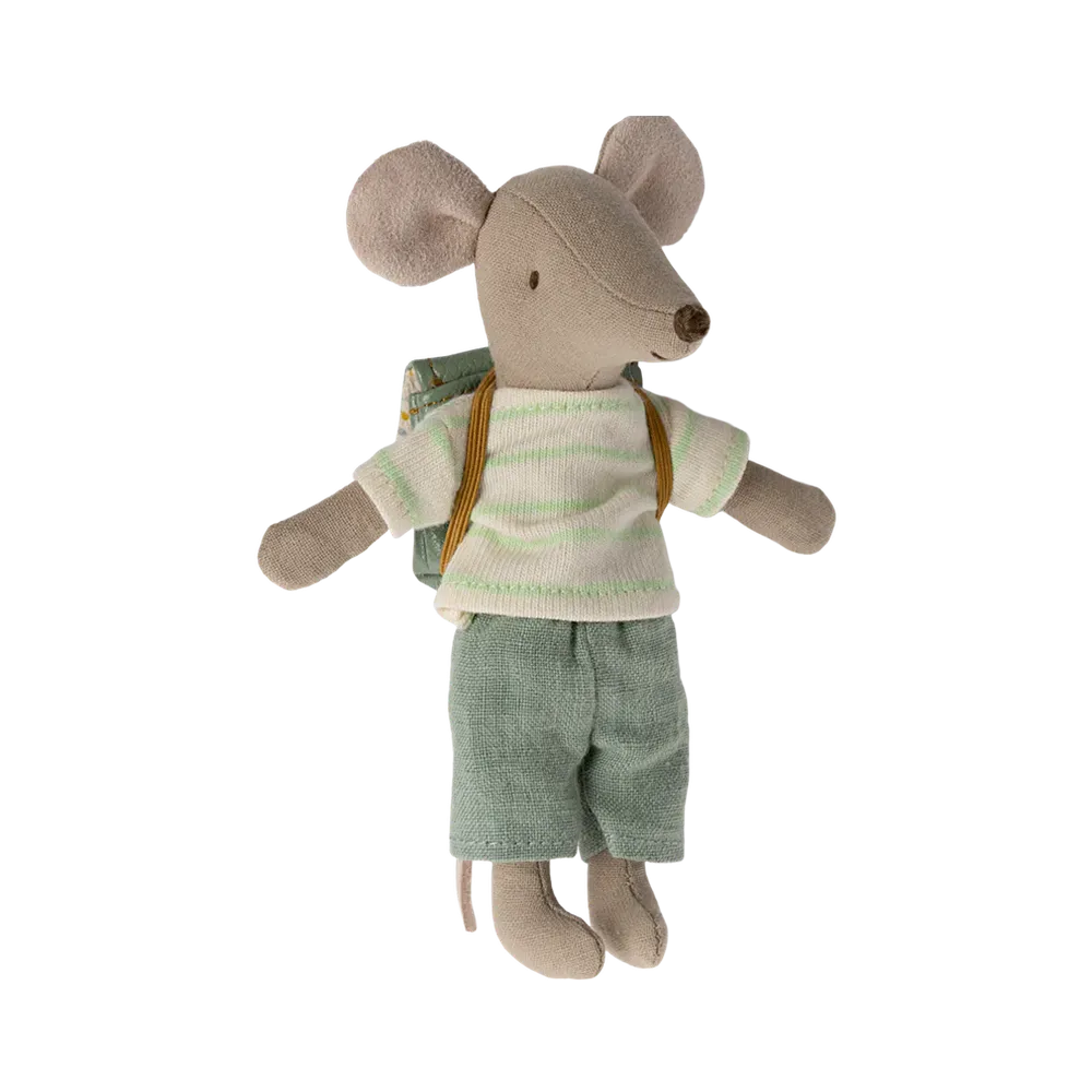 Maileg big brother tricycle mouse with bag, green outfit 2024