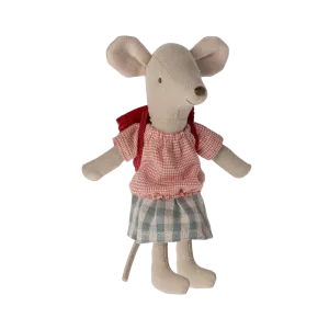 Maileg big sister mouse with bag, red outfit 2024