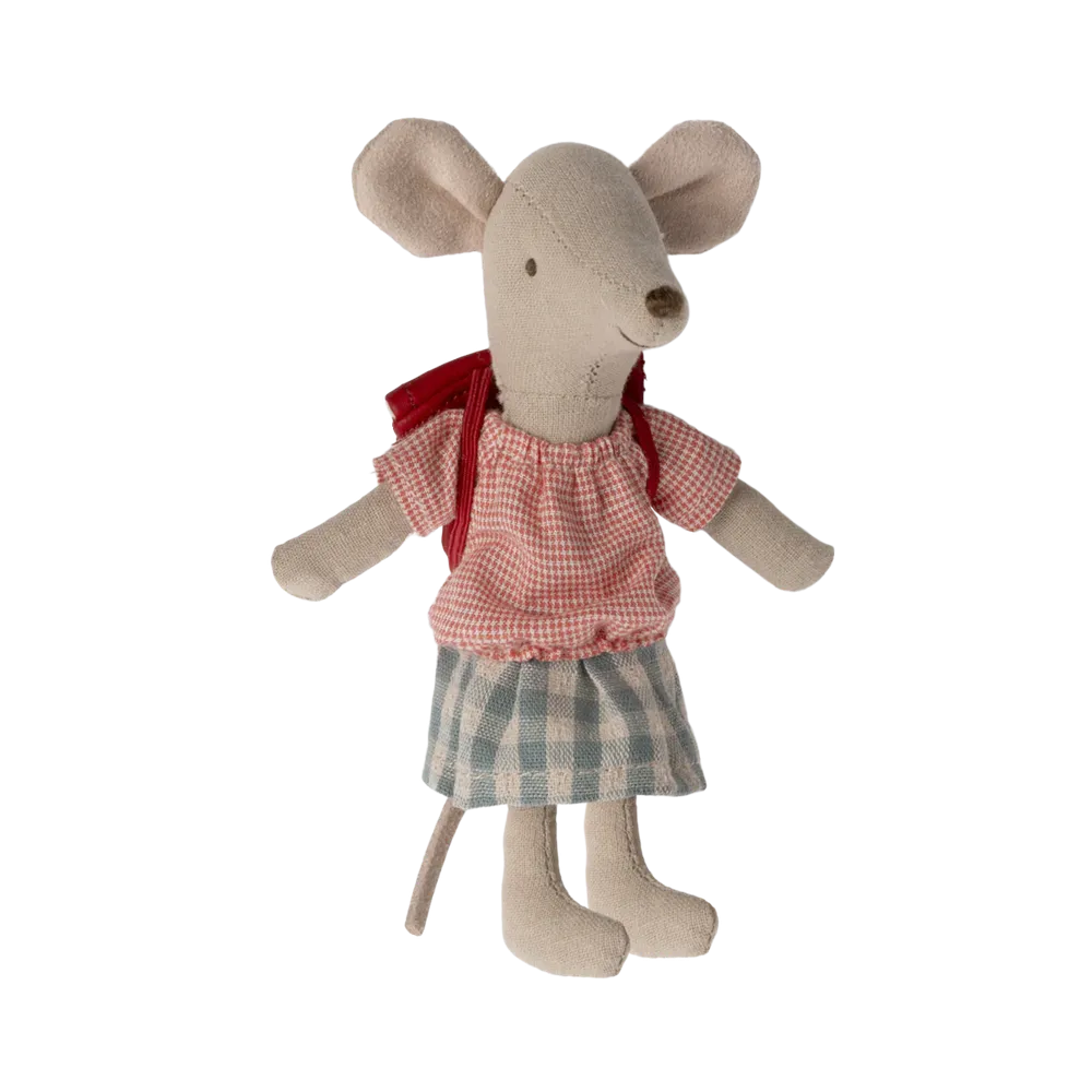 Maileg big sister mouse with bag, red outfit 2024