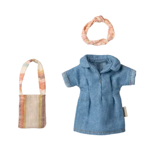 Maileg denim dress and bag, mum mouse