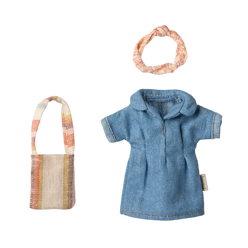 Maileg denim dress and bag, mum mouse