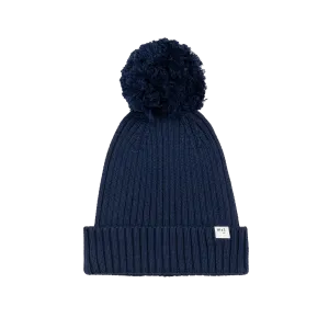 MILES THE LABEL Ribbed Pompom Baby Beanie 3-9m - Navy