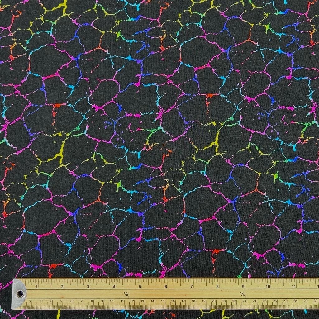Multicoloured Lightning Effect on Black French Terry Fabric