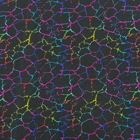 Multicoloured Lightning Effect on Black French Terry Fabric