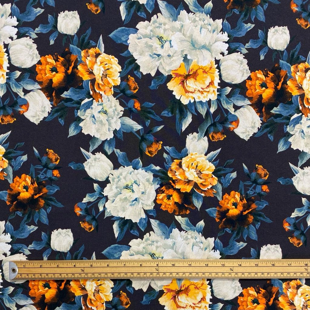 Orange & Ivory Floral French Terry Fabric