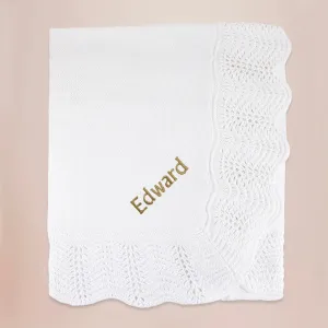 Personalised Christening Baby Blanket with Gold Embroidery