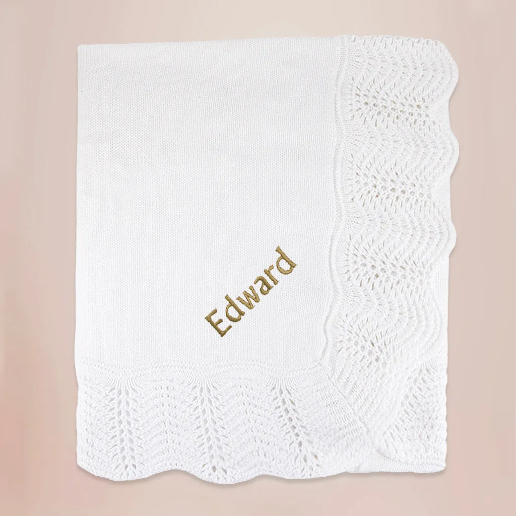 Personalised Christening Baby Blanket with Gold Embroidery
