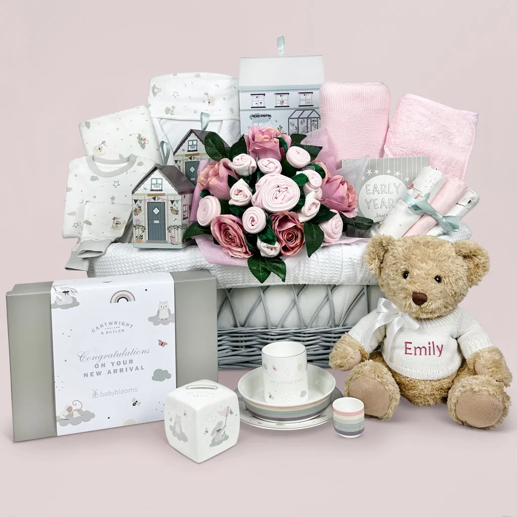 Personalised Little Love Moses Basket Baby Hamper- Pink