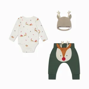 Reindeer Bodysuit, Bonnet & Joggers Outfit