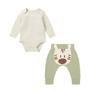 Ribbed Bodysuit & Zebra Joggers Outfit