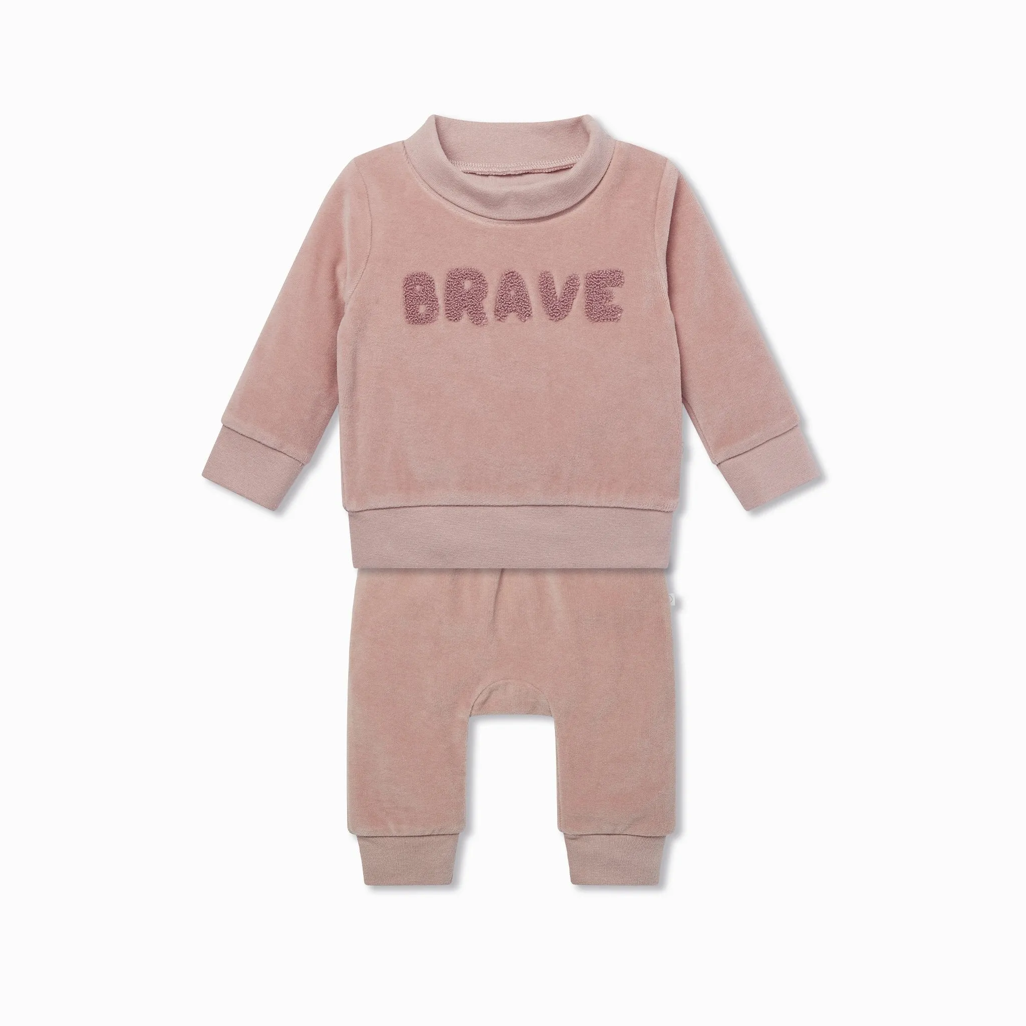 Velour Brave Slogan Sweatshirt & Joggers Outfit