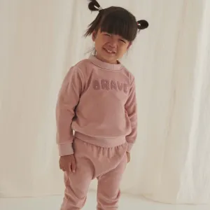 Velour Brave Slogan Sweatshirt & Joggers Outfit