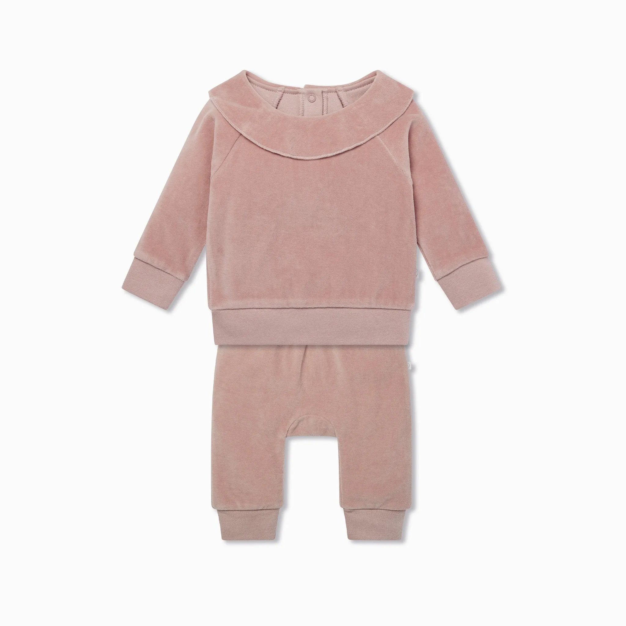 Velour Collar Sweatshirt & Joggers Outfit