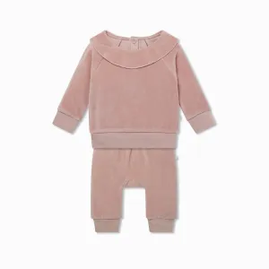 Velour Collar Sweatshirt & Joggers Outfit