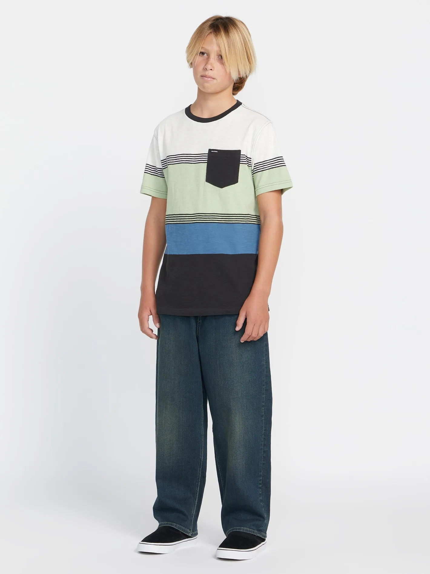 Volcom Freazy Loose Elastic Waist Denim Boys Pants (Age 8-14) Old Blackboard Volcom