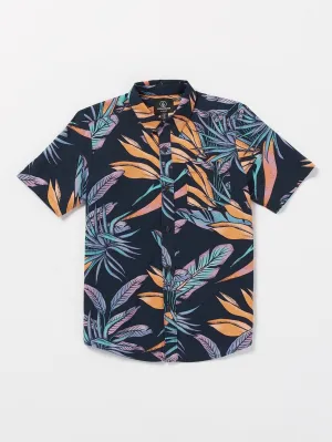 Volcom Indo Spray Floral Woven Boys Short Sleeve Shirt (Age 8-14) Navy Volcom