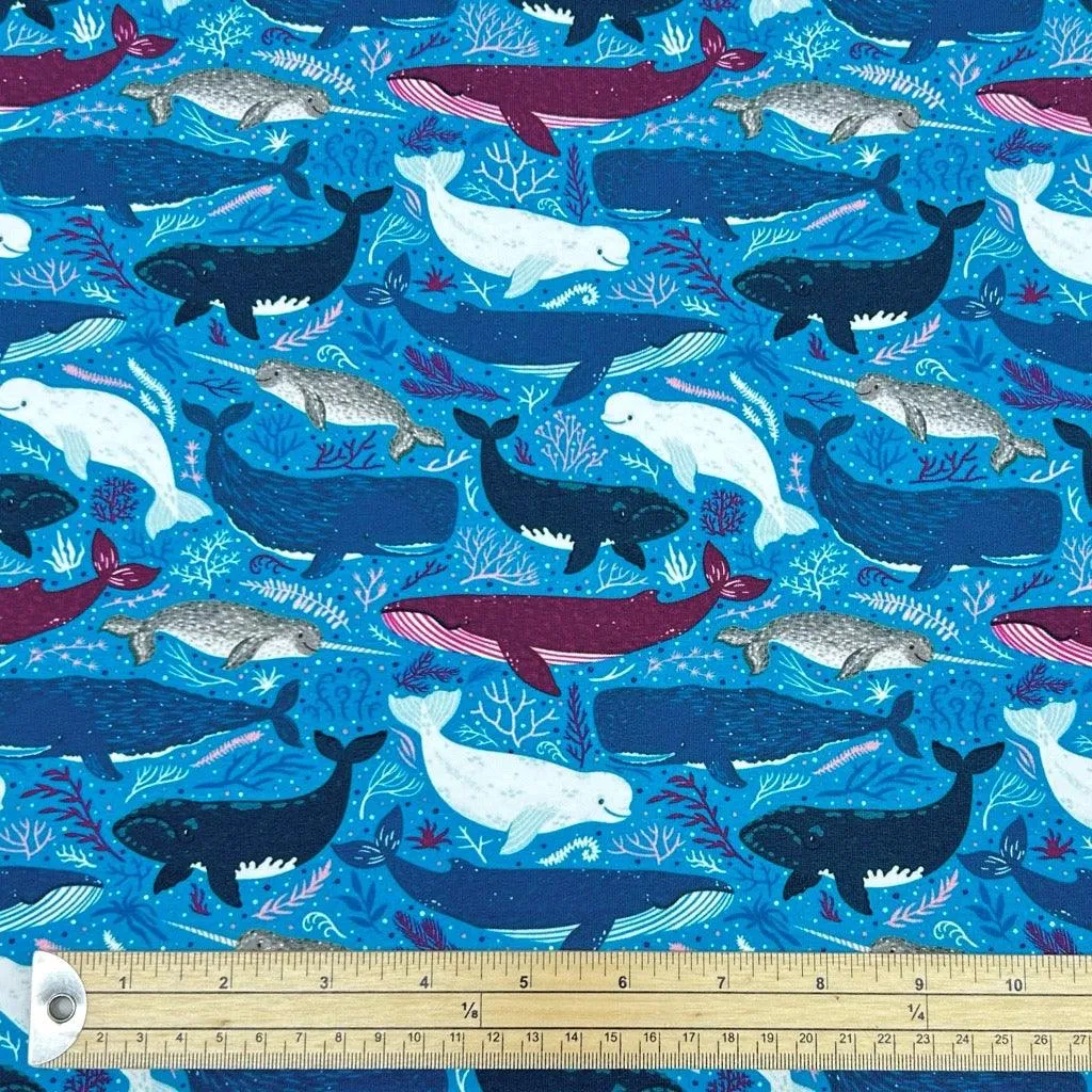 Whales in the Ocean French Terry Fabric