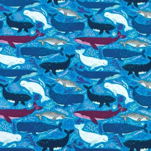 Whales in the Ocean French Terry Fabric